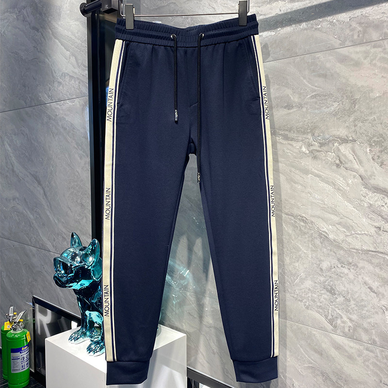 春夏薄款男士卫裤侧边织带时尚松紧腰束脚男裤高品质欧货时尚男裤