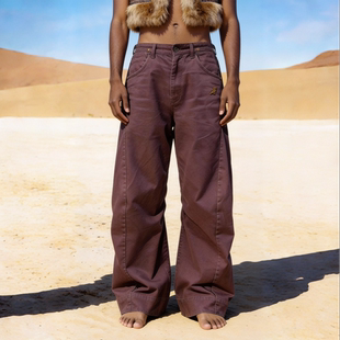 花笙记HSJP®【麒麟裤】金属麒麟标紫色休闲复古街头阔腿长裤男女