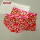情侣内裤 纯棉男生平角女士三角中腰透气印花东北大花本命年红色