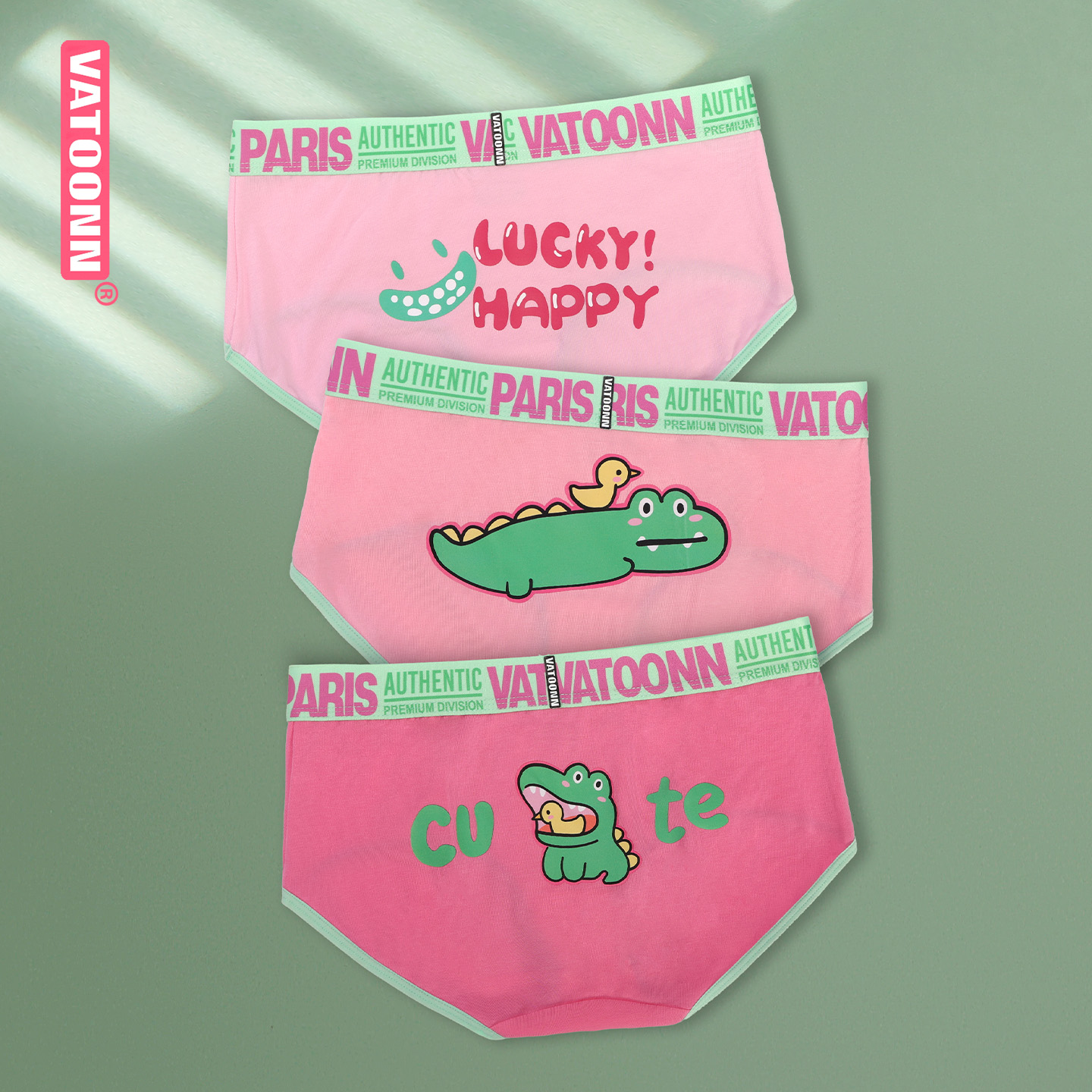 趣味鳄鱼印花中腰纯棉内裤全包裹