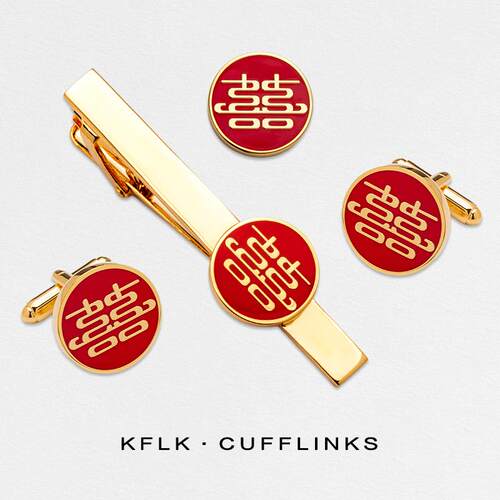 现代艺术喜字设计新品袖扣胸针