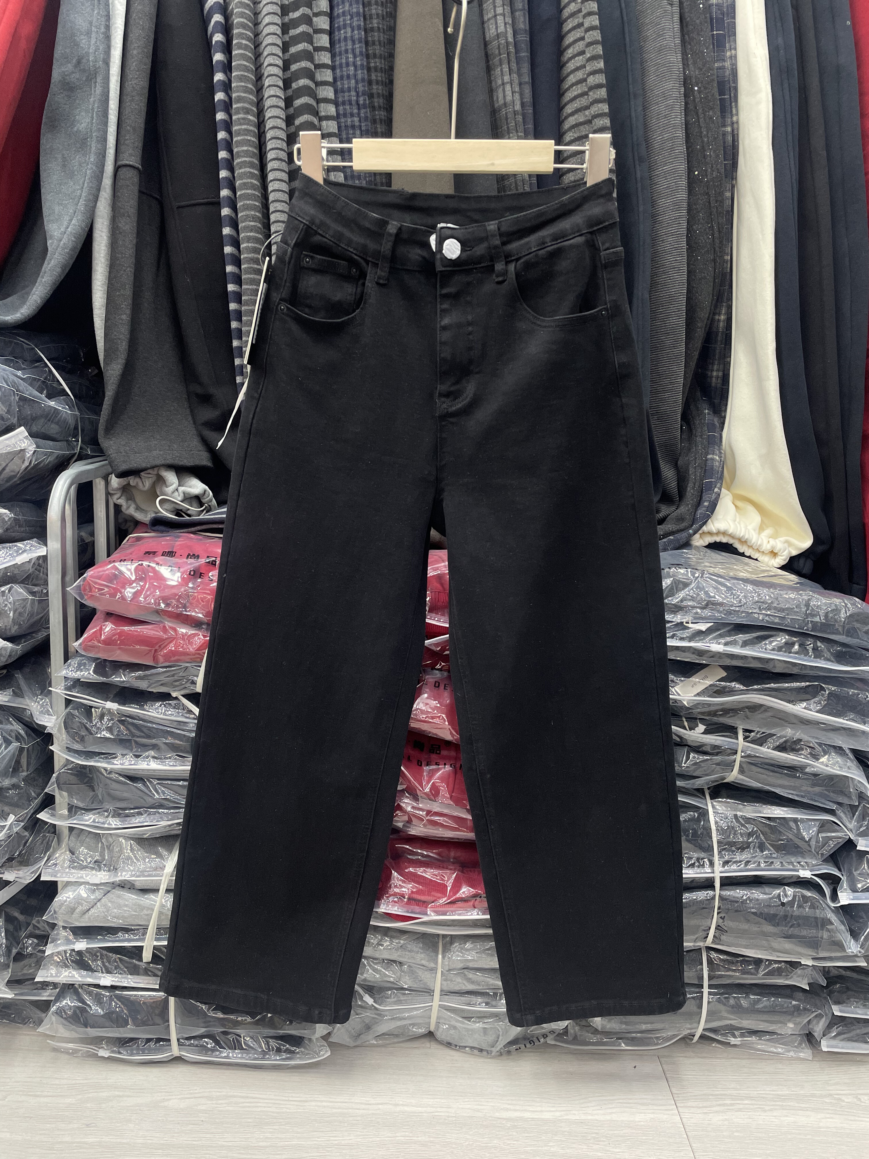 春款薄裤子~AngelYY8620正品黑色牛仔裤女高腰弹力九分裤小黑裤