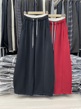 蒂娜尚品78617加厚绒弯刀阔腿裤女冬季高腰宽松卫裤遮胯显瘦长裤