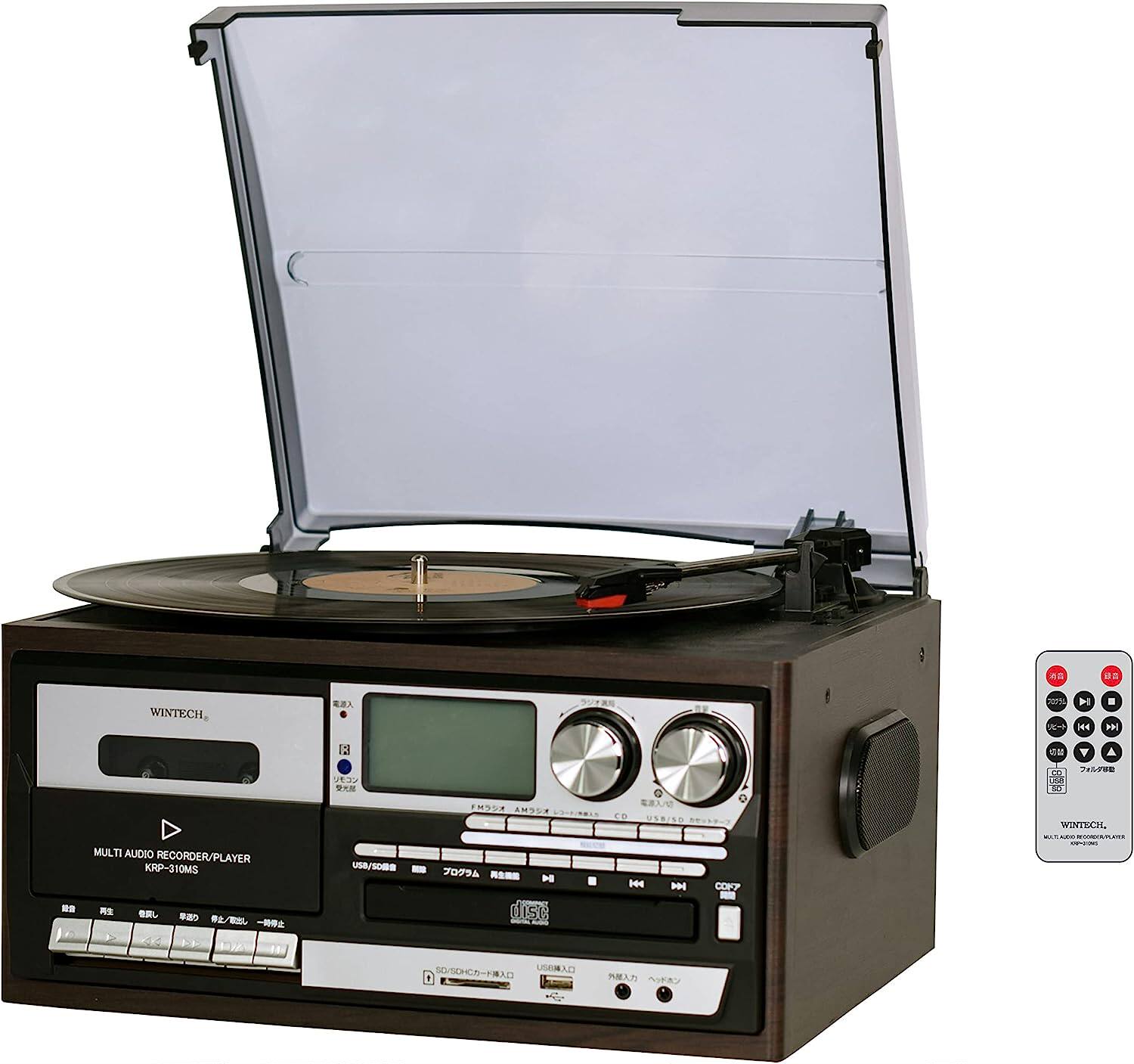 日本代购 WINTECH KRP-310MS 黑胶唱片机CD磁带收音多功能一体机