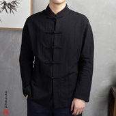 复古棉麻衬衫 秋季 休闲上衣男大口袋中山装 中式 中国风盘扣传统唐装