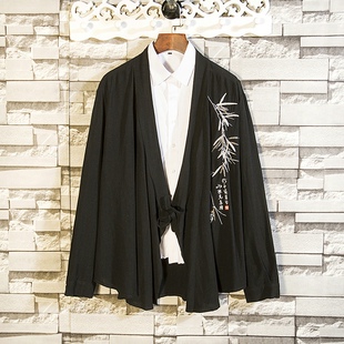 竹子刺绣上衣改良汉服斜门襟唐装短打风衣古装道衣佛系禅服男大氅