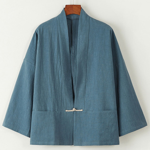 中国风宽袖道袍对襟汉服棉麻古装禅意茶服复古居士服男唐装外套潮