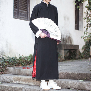 民国风斜门襟汉服长款风衣立领外套复古长袍盘扣长衫工作服男大氅