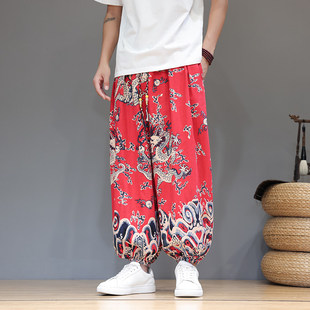 宽松大码 龙纹印花休闲裤 阔腿裤 男哈伦灯笼裤 夏装 小脚束脚裤 新中式