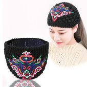 秋冬新款 毛线发带宽民族风刺绣花头套保暖发饰发箍女广场舞头饰品