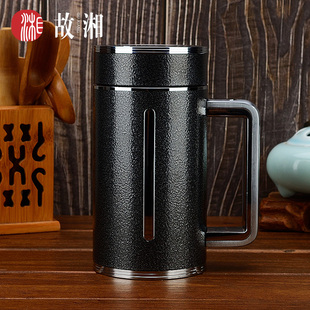 银杯子999足银内胆保温杯高档雪花银办公杯带手柄银水杯银制礼品