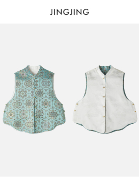 JINGJING2026新款“楼兰旧梦”复古宝相花精致盘扣圆领中式马甲