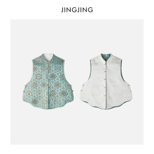 马甲 复古宝相花精致盘扣圆领中式 JINGJING2026新款 楼兰旧梦