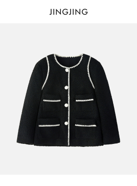JINGJING2024新款“柏林少女”法式羊毛绣边假两件气质小香风外套