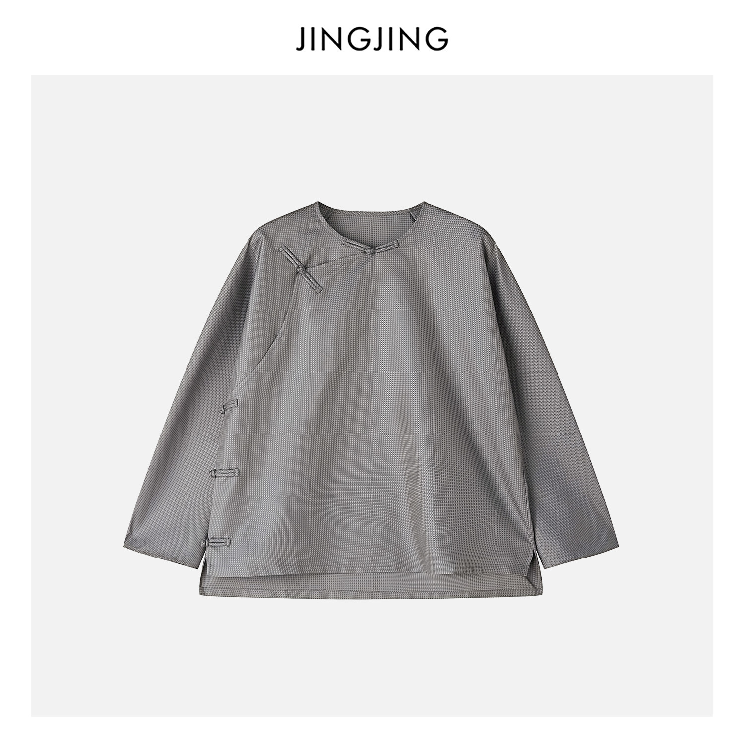 JINGJING"云尘"100%桑蚕丝香云纱29姆米色织绞花斜襟花罗国风上衣