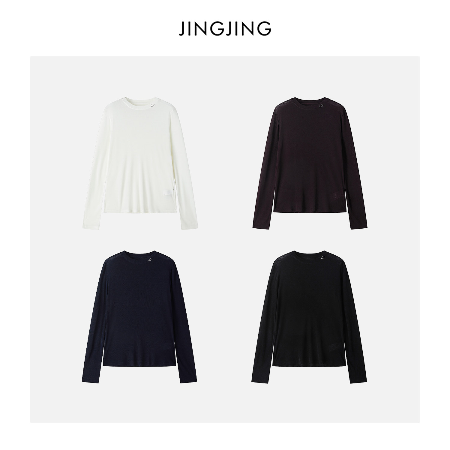 JINGJING2025新款“秋日笑脸”莱赛尔笑脸纯色软糯慵懒风百搭T恤