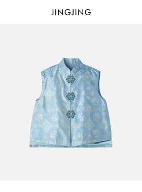 JINGJING2026新款“春棠锦”桑蚕丝16姆米宝相花珠绣提花国风马甲