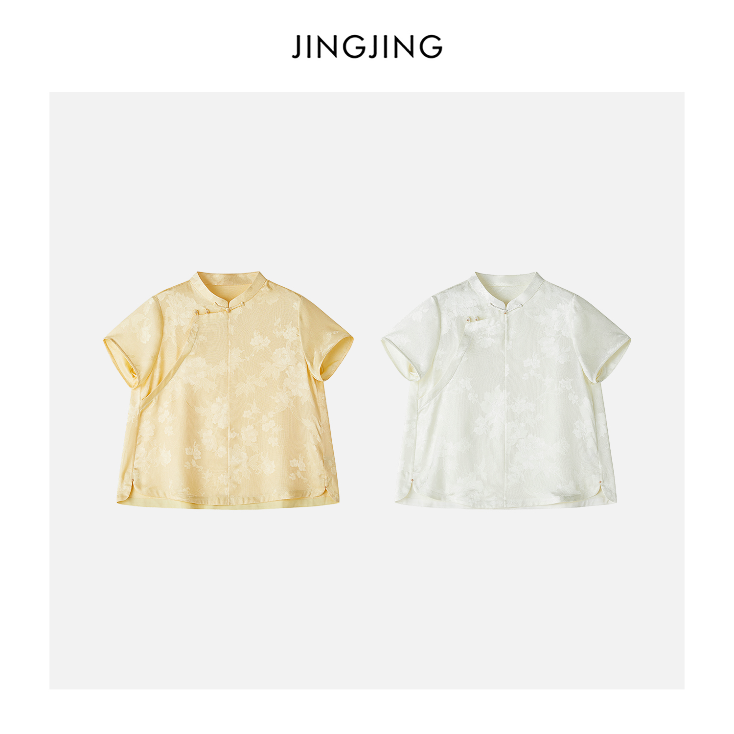 JINGJING2025新款“清香飘落”100桑蚕丝暗纹提花轻薄新中式上衣