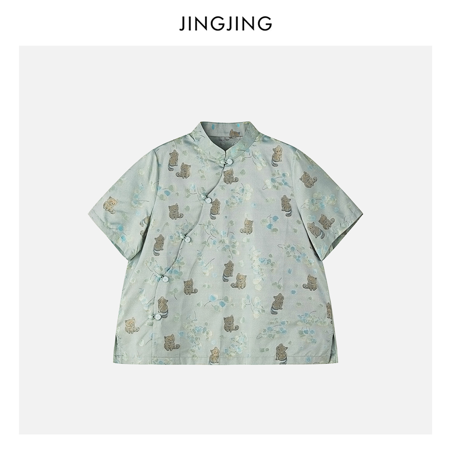 JINGJING"喵趣绮梦"100%桑蚕丝22姆米织金异色罗夏季斜襟国风上衣