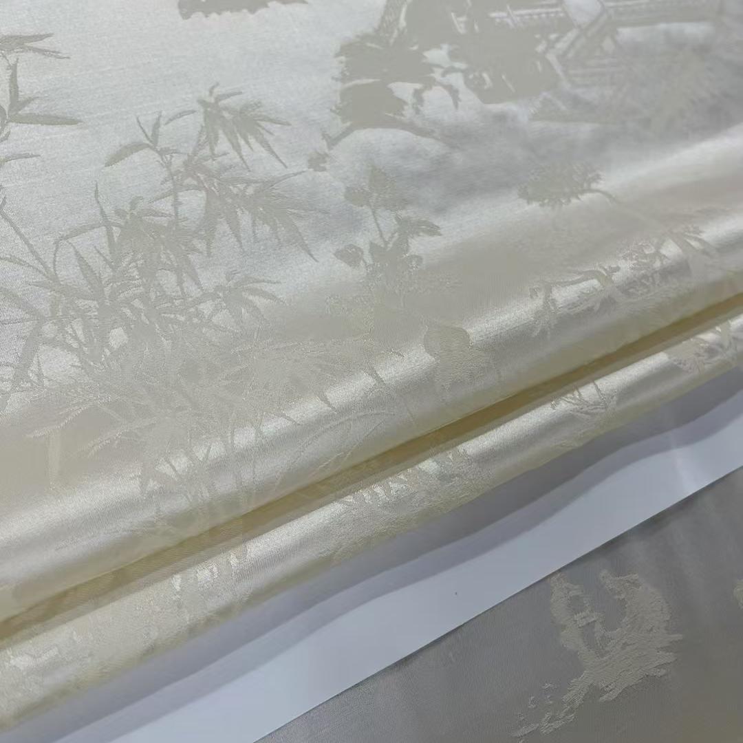竹鹤亭台/35姆丝毛提花140门幅40桑蚕丝60精炼羊毛混纺褂子旗袍料