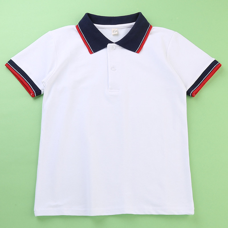 儿童校服夏季纯棉短袖T恤POLO衫男童女童中大小学生白色翻领班服