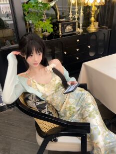 修身 真丝斜裁花色吊带连衣裙中长款 收腰 青青子衿 green大姐姐