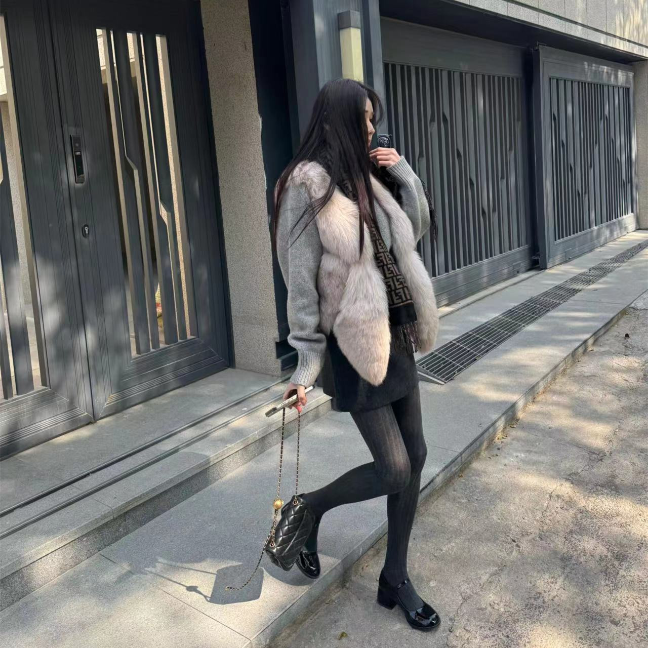 green大姐姐气质又暖又显瘦狐狸毛皮草马甲少女背心外套上衣