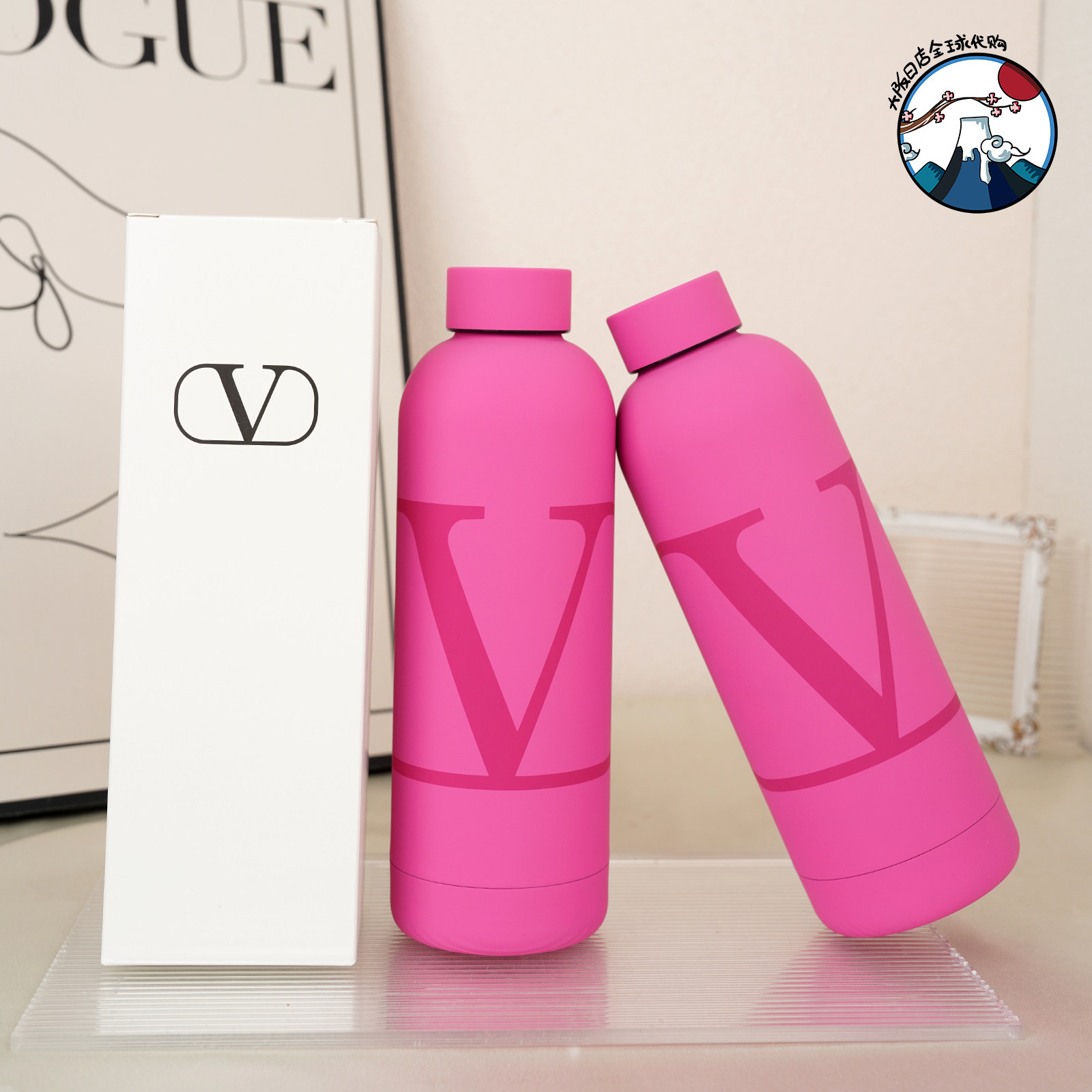 专柜赠品 华伦天奴玫粉色大V保温杯500ml 美妆周边不锈钢水杯水壶