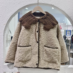 女童圆领羊羔毛外套秋冬6 宽松棉服 10岁小女孩夹棉毛毛衣森系韩版