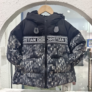 男童拼接字母羽绒服连帽小学生5 15岁男孩面包服羽绒外套保暖时尚