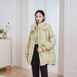 秋冬一手长连帽羽绒服女直筒白鸭绒时尚洋气外套2023年新款005
