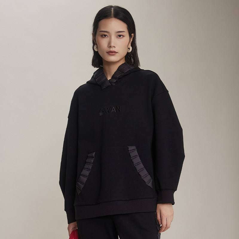 梵凯卫衣女2024冬时尚设计宽松版连帽剌绣冬季加绒加厚套头衫卫衣