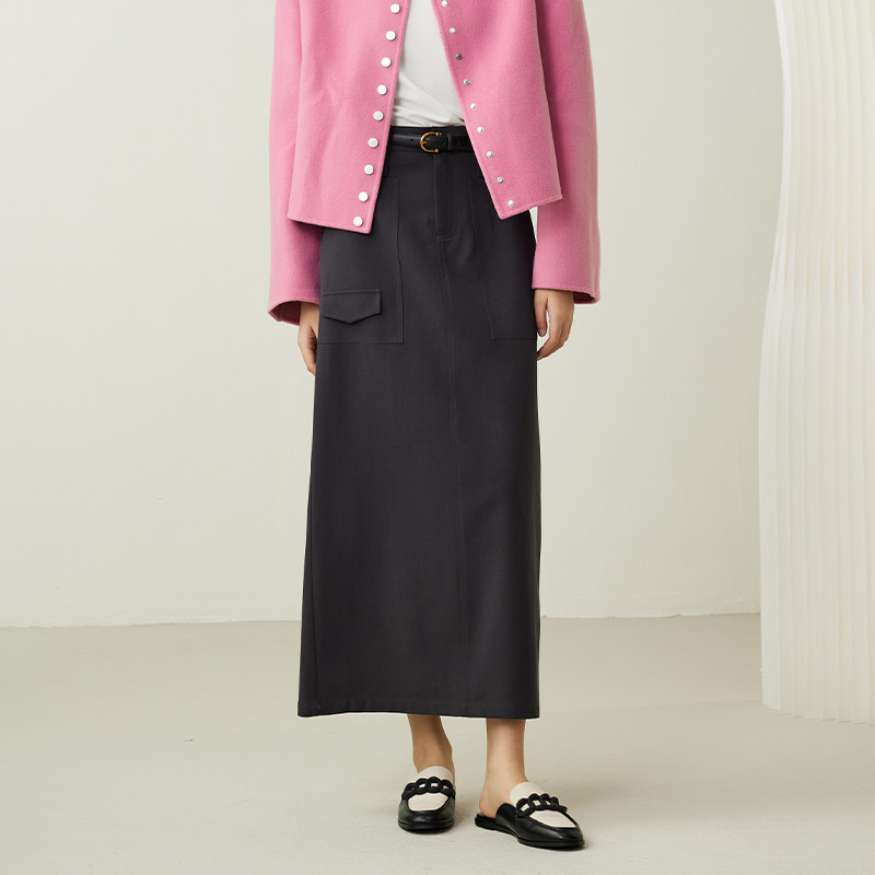 梵凯半裙2025春优雅气质高腰直筒后开叉长款半身裙百搭西装半裙春