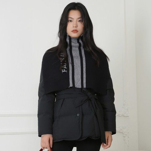 梵凯2025冬V领中长羽绒服配披肩