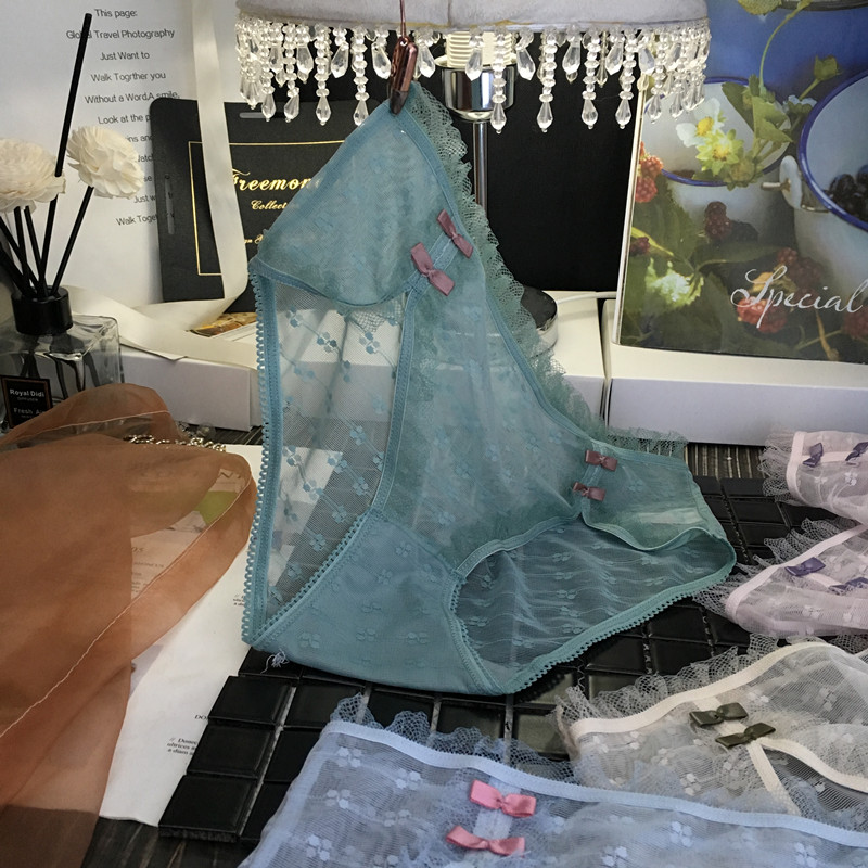 日韩甜美少女蕾丝内裤超薄透明柔软网纱无痕性感低腰三角裤新款