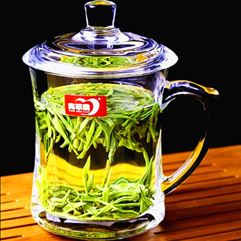 青苹果耐热玻璃杯带把手家用早餐牛奶杯大容量办公室泡茶创意水杯