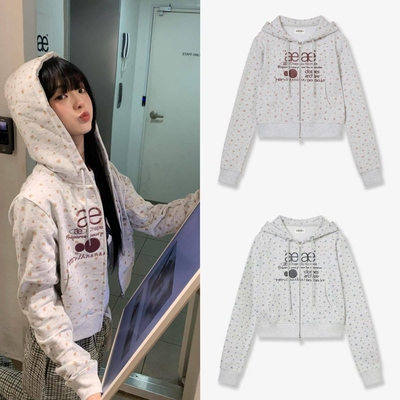 现韩国小众品牌aeae碎花卫衣外套女新款AEAE短款连帽宽松拉链开衫