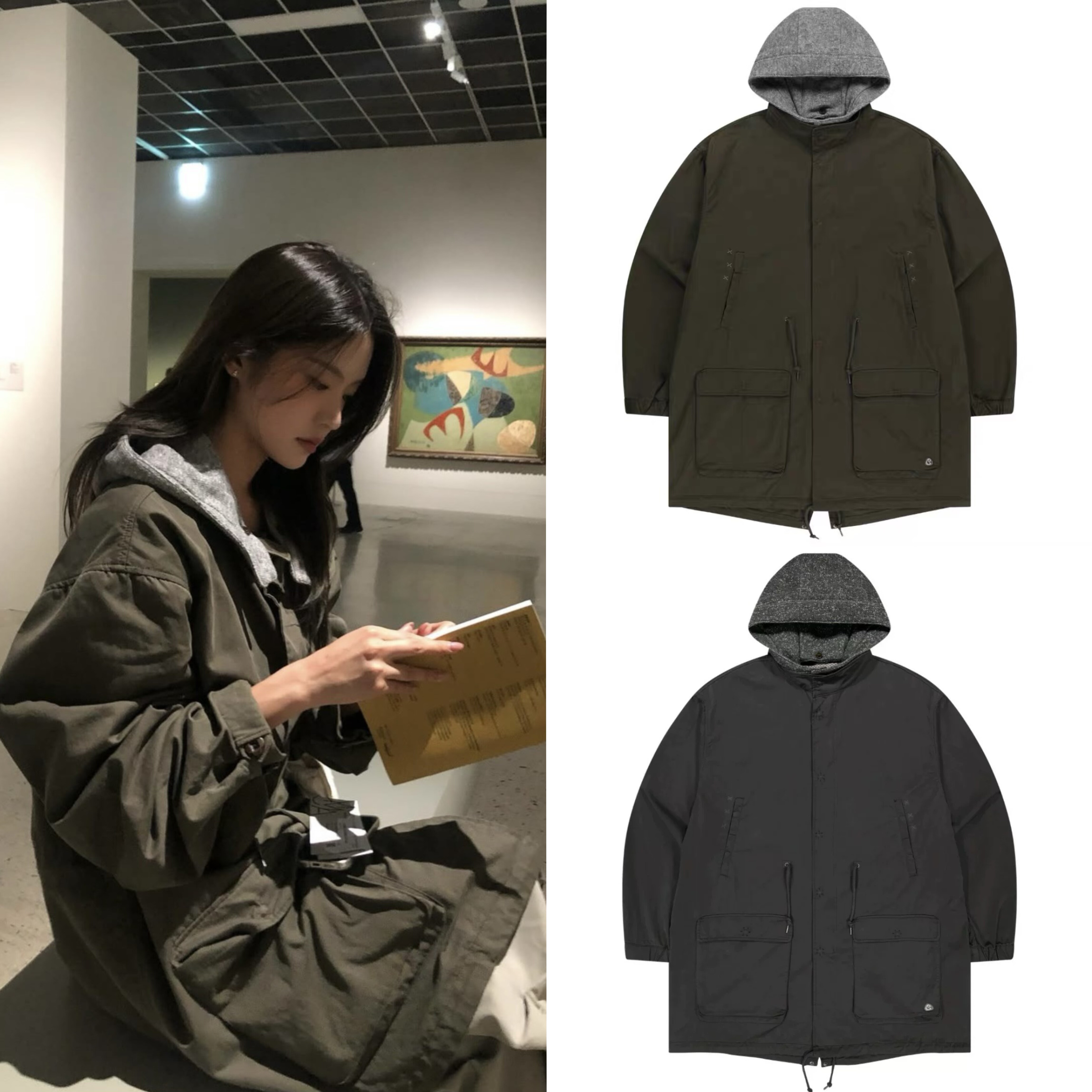博主推荐~25秋韩国COYSEIO可拆卸连帽宽松大口袋中长款工装外套
