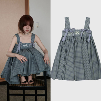 现货 FRECKLE 2025春季新款 韩国小众品牌 刺绣蝴蝶结吊带连衣裙