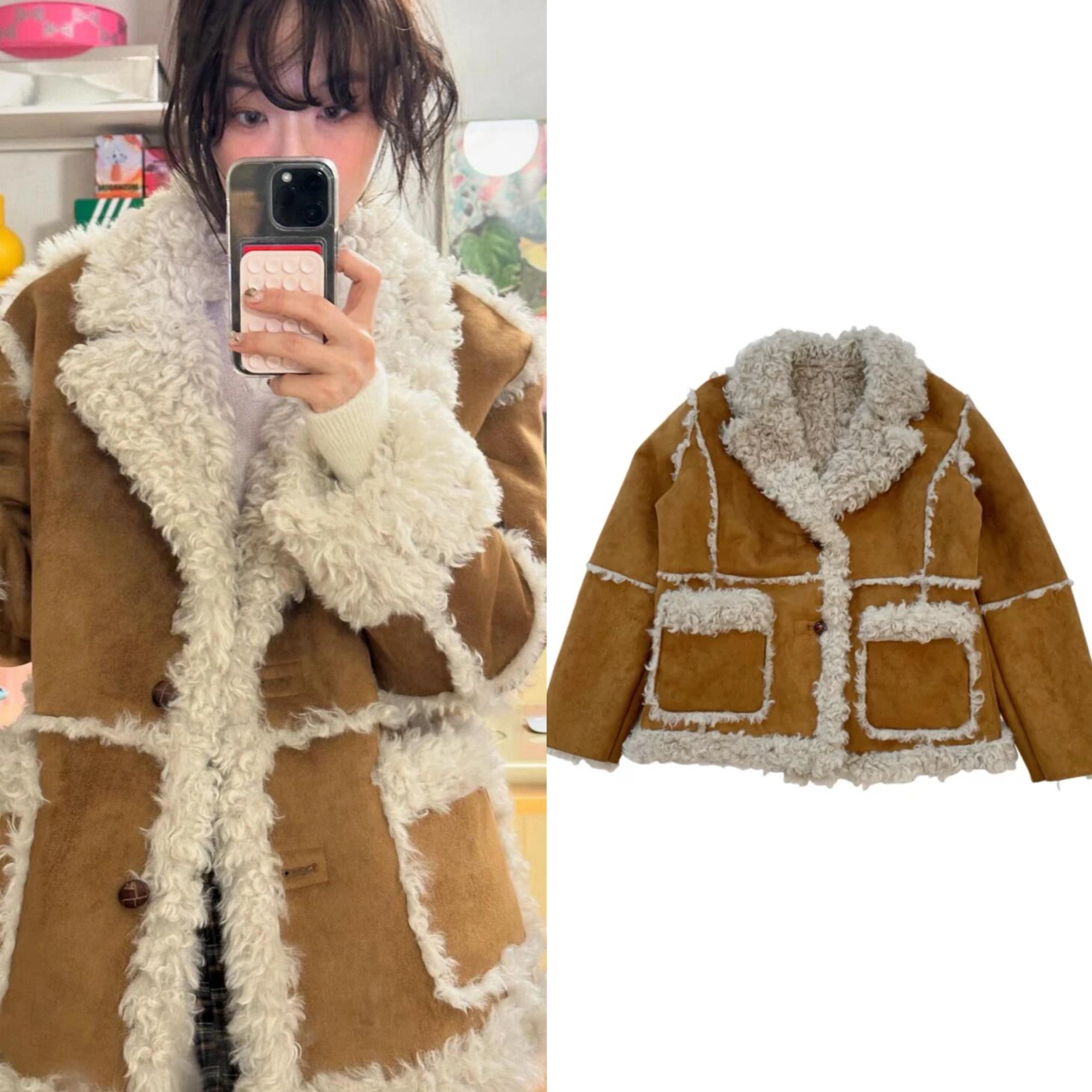 【现货】韩国fletta皮毛一体两面穿羊羔毛复古保暖大衣外套棉服女