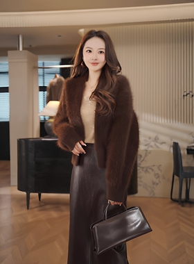 PINZIKO 大兔子 “狐狸绒针织外套715g”秋冬气质针织开衫毛衣