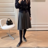 三穿百褶裙miu系新款 PINZIKO 大兔子 毛呢高腰灰色显瘦半身裙女