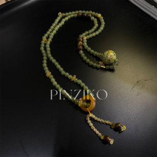 天然石不规则串珠项链挂坠 合金仿水晶项链 PINZIKO 大兔子