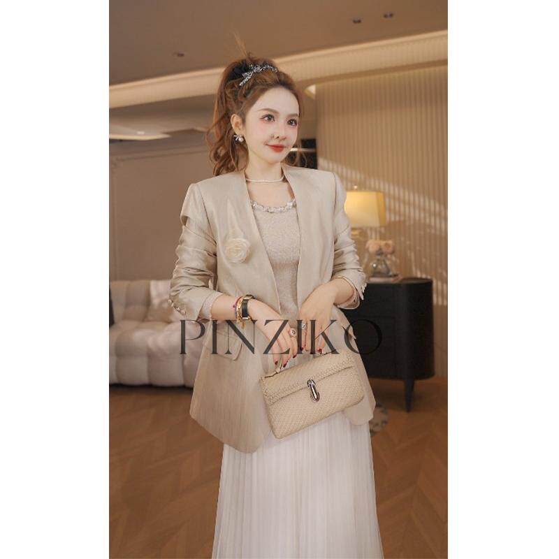 PINZIKO 大兔子 星空人丝缎小西装气质时尚法式上衣外套