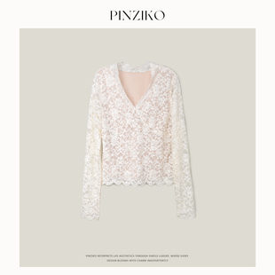 PINZIKO 大兔子 秋冬蕾丝打底衫女V领气质显瘦保暖上衣