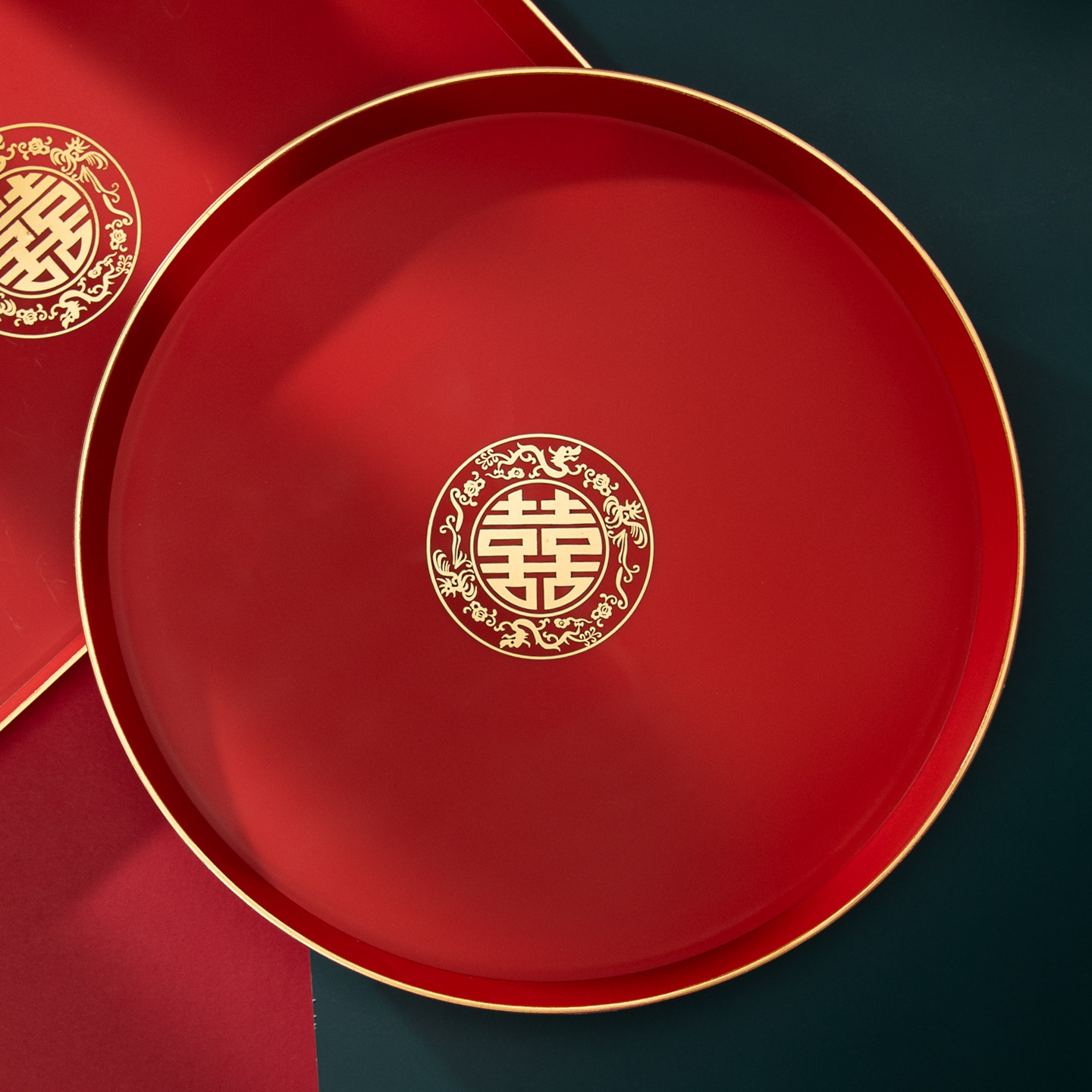 结婚敬茶盘婚宴红色糖果盘水果干果盘钱托盘结婚用品大全敬茶托盘