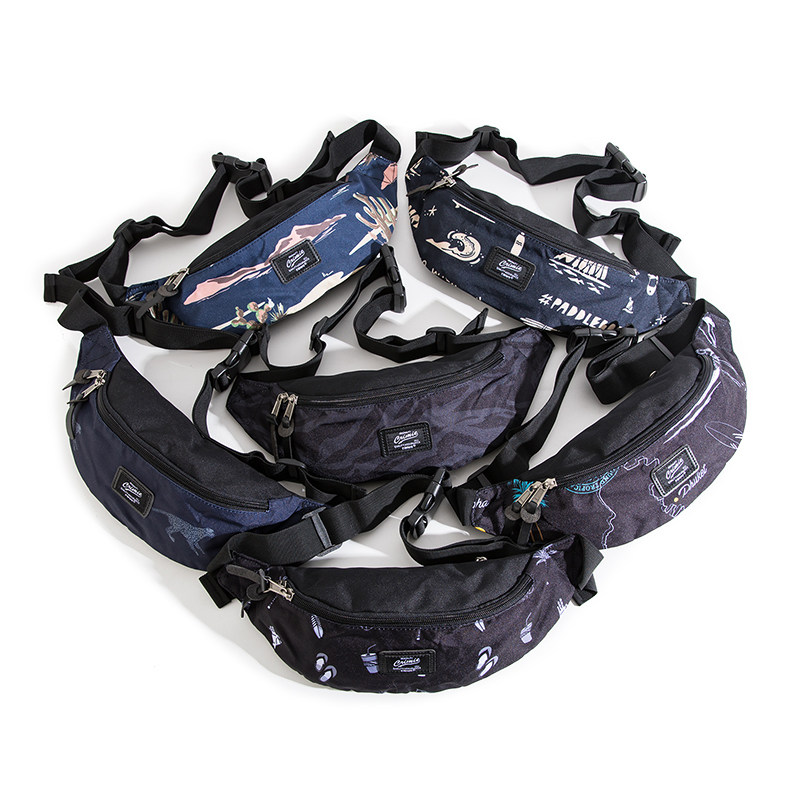 日系时尚男士帆布胸包休闲百搭多功能腰包个性涂鸦迷彩骑行斜挎包
