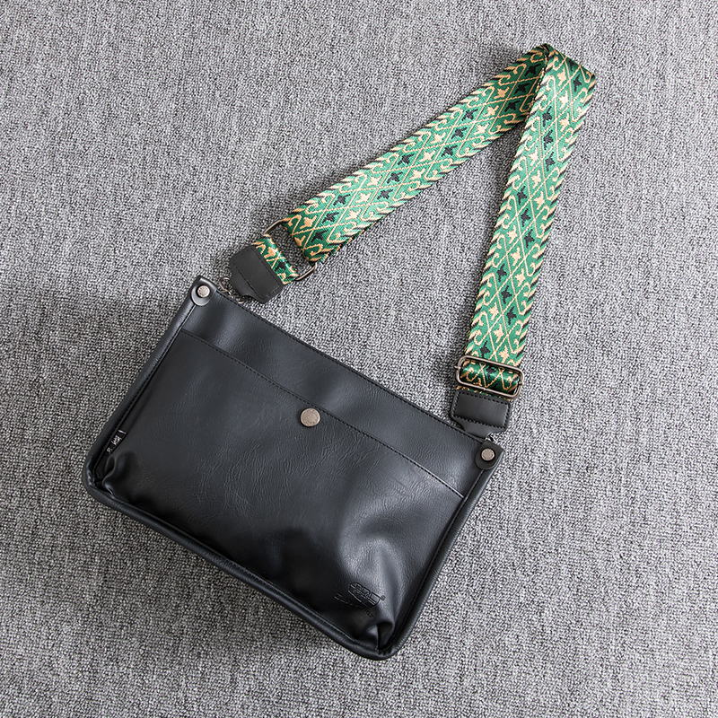绿花肩带单肩包男士皮包休闲方包