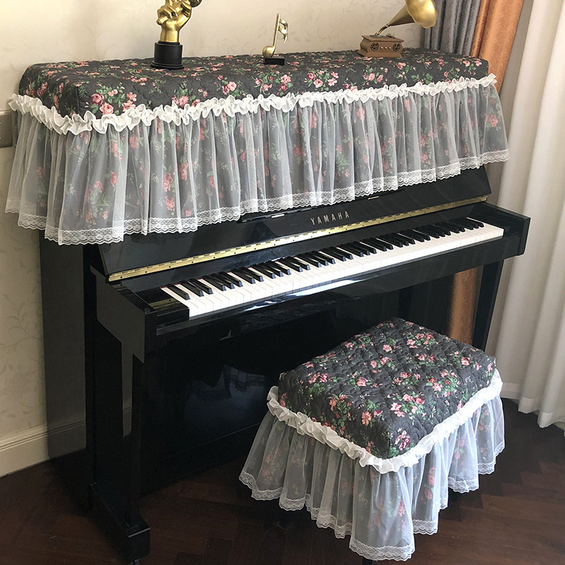 好梦连连全棉夹棉钢琴罩防尘罩盖巾蕾丝公主风碎花两件套美式田园