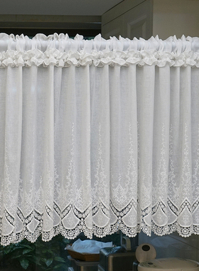 法式刺绣门帘半帘窗帘短款帘美式隔断帘厨房窗户柜子屏风遮挡